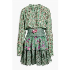 Hemant & Nandita Hera Long Sleeve Floral Mini Dress In Mint Macaron Size M